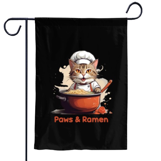 Paws and Ramen Funny Cats Animal Lover Garden Flags