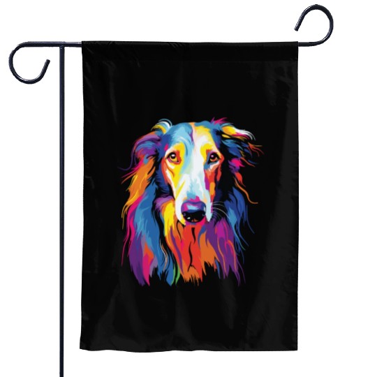 Watercolor Colorful Russian Greyhound Garden Flags