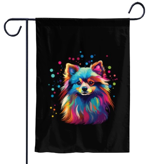 Watercolor Colorful Pomeranian Garden Flags