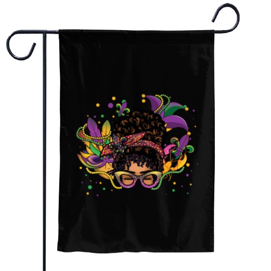 Afro Messy Bun Beads Festival Parade Mardi Gras Garden Flags