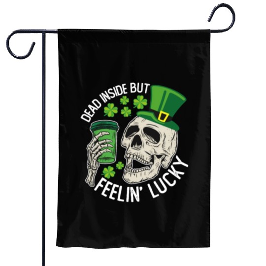 Dead Inside But Feelin' Lucky Skull St Patrick's Garden Flags