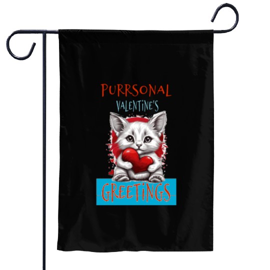 Purrsonal Valentine's Greetings Cute White Cat Garden Flags