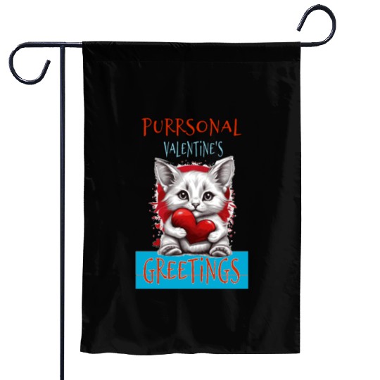 Purrsonal Valentine's Greetings Cute White Cat Garden Flags