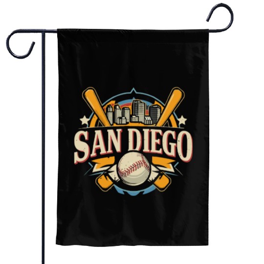 San Diego City California Baseball Skyline Vintage Garden Flags