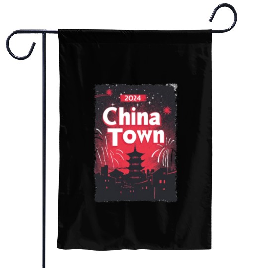 ChinaTown Ignites: Synthwave Red & Black Shiluette Garden Flags
