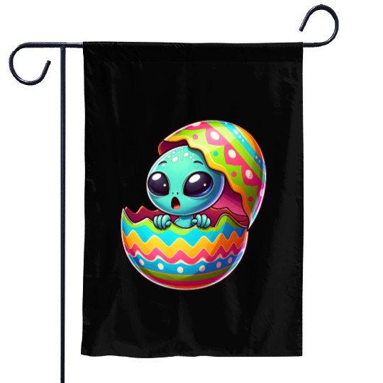 Colorful Alien Easter Egg Hatch Design Garden Flags