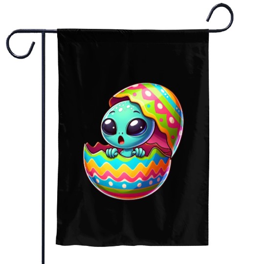 Colorful Alien Easter Egg Hatch Design Garden Flags