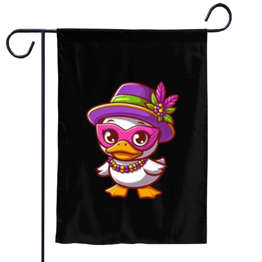 White Mardi Gras Duck with Ornaments Garden Flags