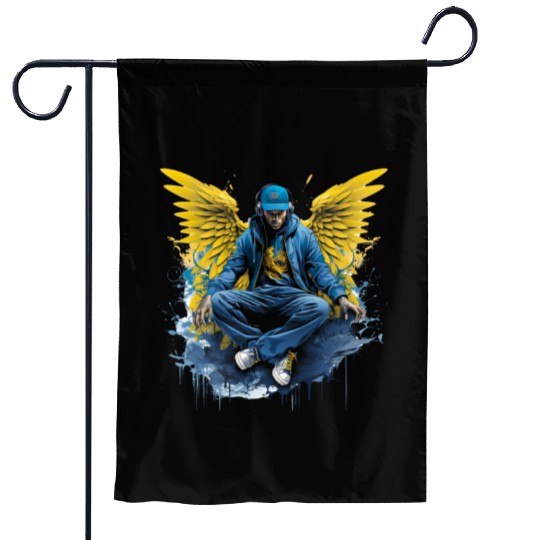Urban Angel Wings DJ Graphic Stylish Streetwear Garden Flags