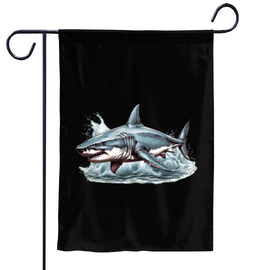 Angry great white shark Garden Flags