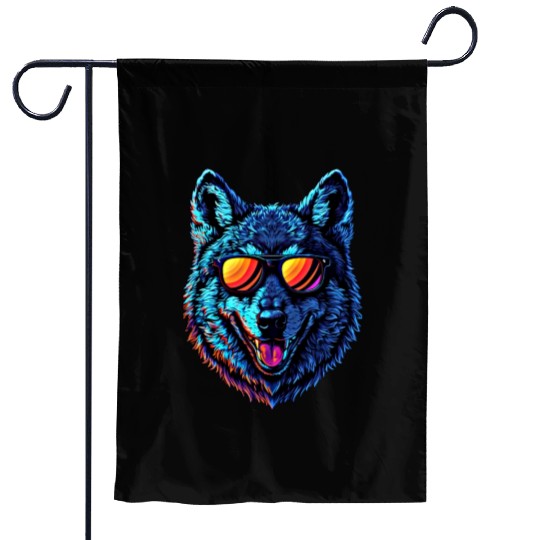 Cool Wolf Face Blue Wolf Wearing Sunglasses Garden Flags