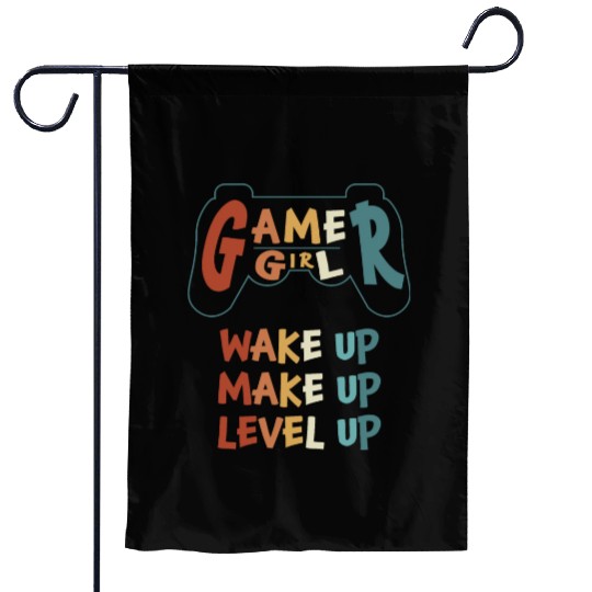 Gamer Girl Wake Up Make Up Level Up Garden Flags