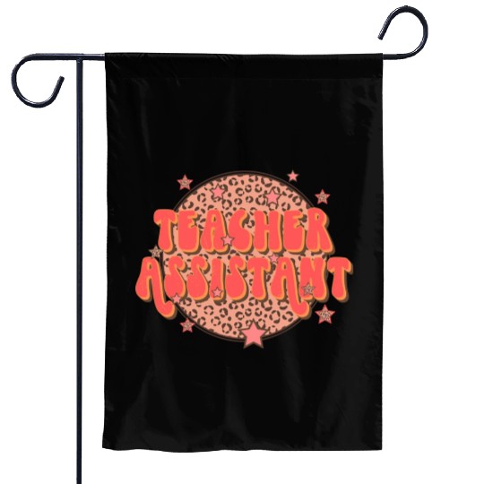 Retro Groovy Leopard Teacher Assistant Garden Flags