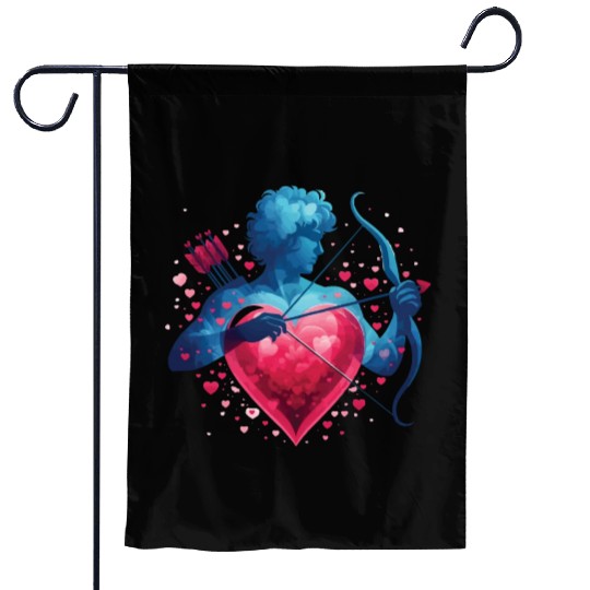 Valentine's Day: Cupid with a love arrow and heart Garden Flags