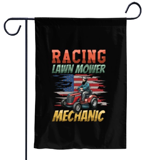 Racing Lawn Mower Mechanic Backyard Garden Flags