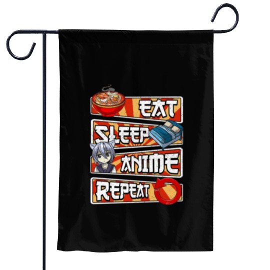 eat sleep anime repeat cute lovers obsessed Garden Flags