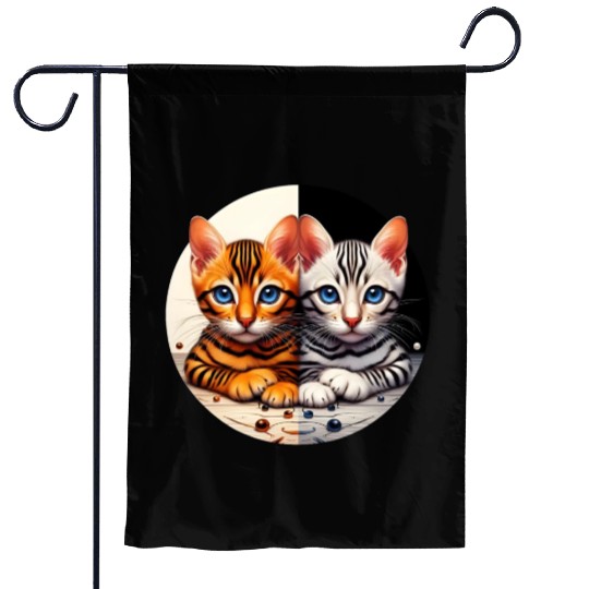 Bengal Kittens Black White Background Garden Flags