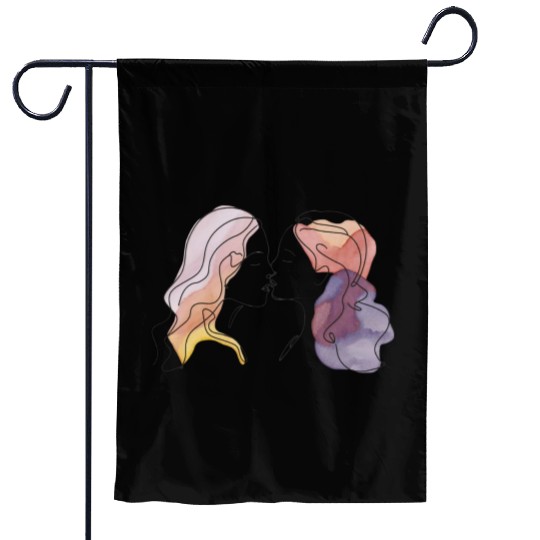 Lesbian Couple Simple Minimalistic Drawing Garden Flags