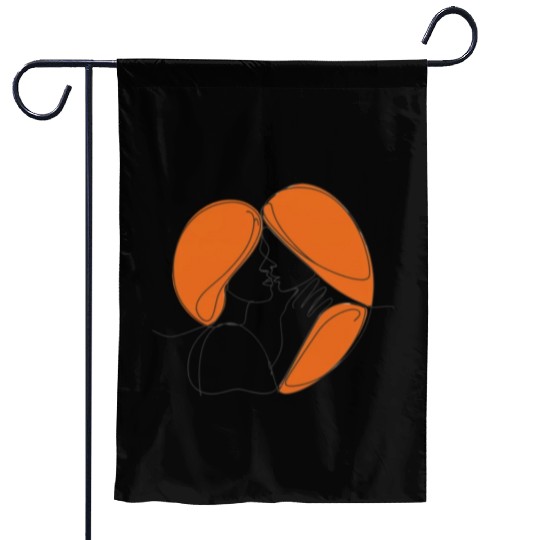 Elegant Lesbian Couple Kissing Line Drawing Garden Flags