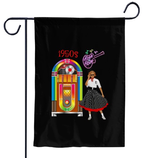Rock and Roll Vintage Jukebox Garden Flags