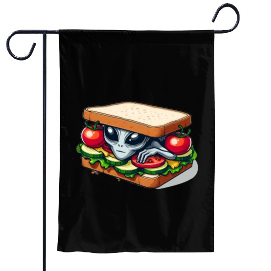 Alien Hiding in a Sandwich Garden Flags