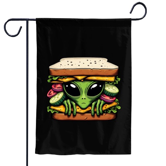 Alien Hiding in a Sandwich Garden Flags