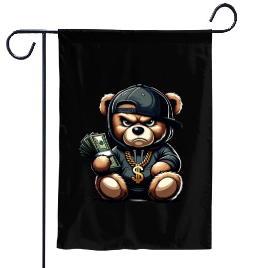streetwise teddy bear with money Garden Flags