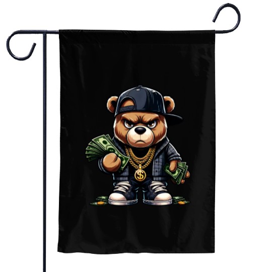 teddy bear with money Garden Flags