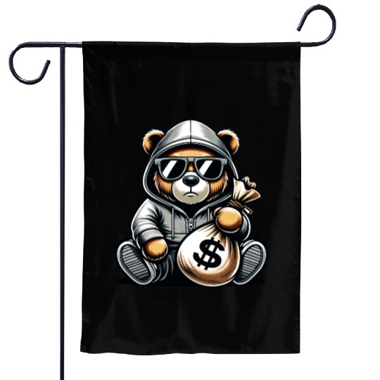 teddy bear holding a money bag Garden Flags