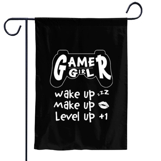 Gamer Girl Wake Up Make Up Level Up Garden Flags