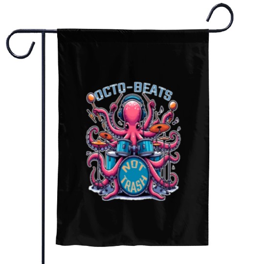 Octo Beats Not Trash, Eco Friendly Octopus Drummer Garden Flags