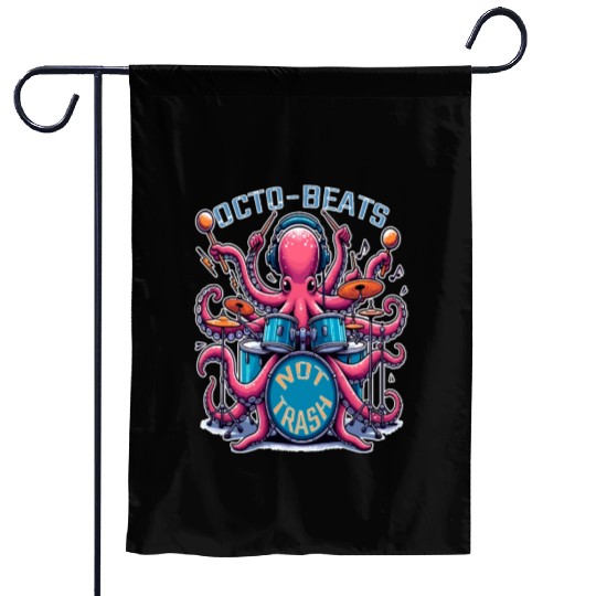 Octo Beats Not Trash, Eco Friendly Octopus Drummer Garden Flags