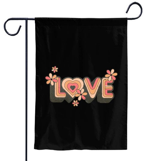 1960s Retro Hippie Floral Love Design Garden Flags