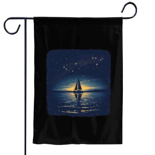 Starry Night Sailing Catamaran Garden Flags
