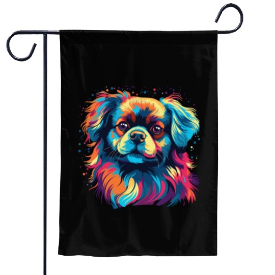 Watercolor Colorful Tibetan Spaniel Garden Flags