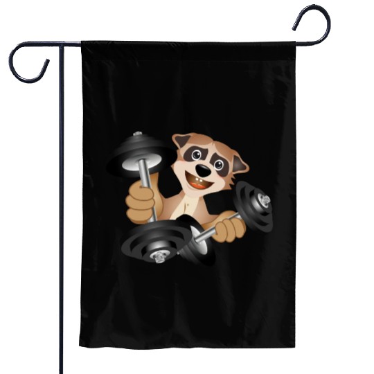 Bodybuilder meerkat with dumbbells training Garden Flags