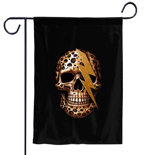 skull with leopard animal print Garden Flags
