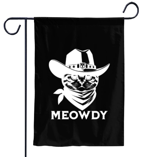Cute Meowdy Cat Cowboy Pun Garden Flags