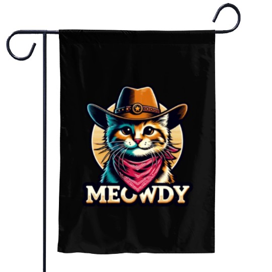 Cute Meowdy Cat Cowboy Pun Garden Flags