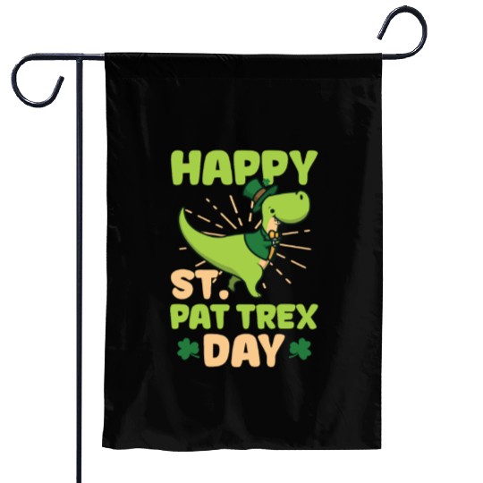 Funny St Patricks Day Happy St. Pat T-Rex Day Garden Flags