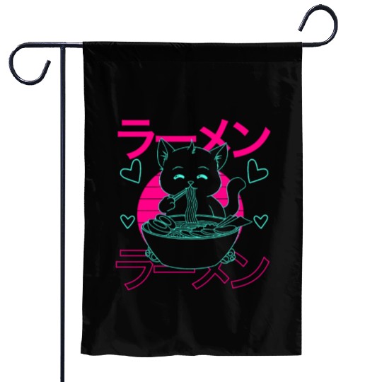 Aesthetic Anime Ramen Cat Retro Japanese Garden Flags