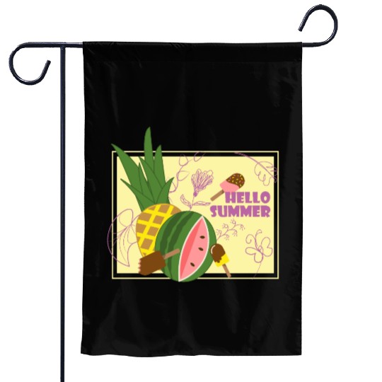 Hello summer fruit ice cream flowers & butterfly Garden Flags