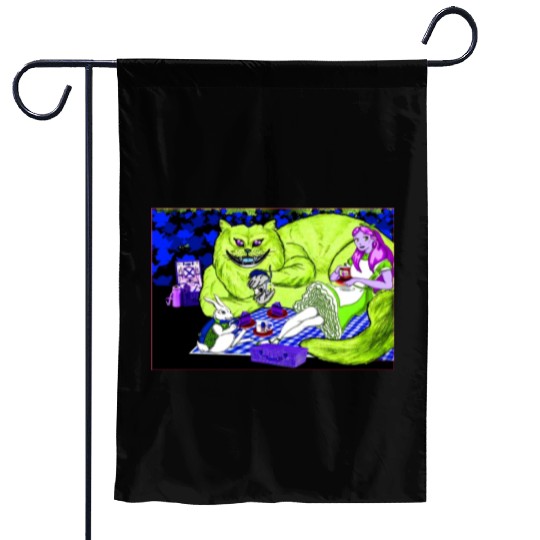 Alice in Picnic land Black (Light Version) Garden Flags