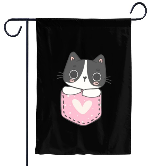 Cute Cat in the pocket Garden Flags