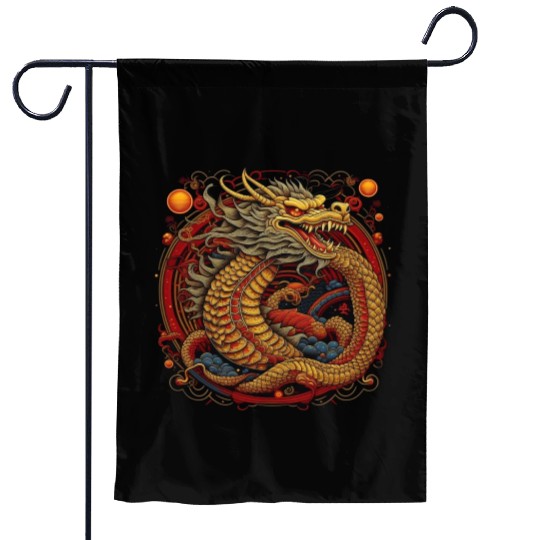 Chinese dragon. Dragon in a circle. Garden Flags