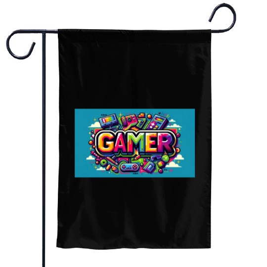Neon Arcade Retro Gamer Garden Flags