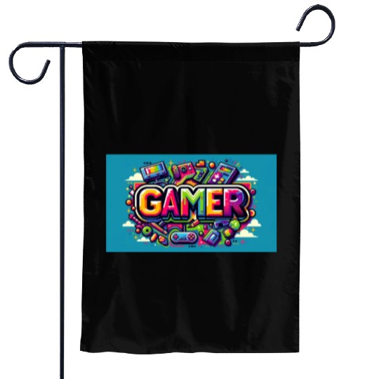 Neon Arcade Retro Gamer Garden Flags
