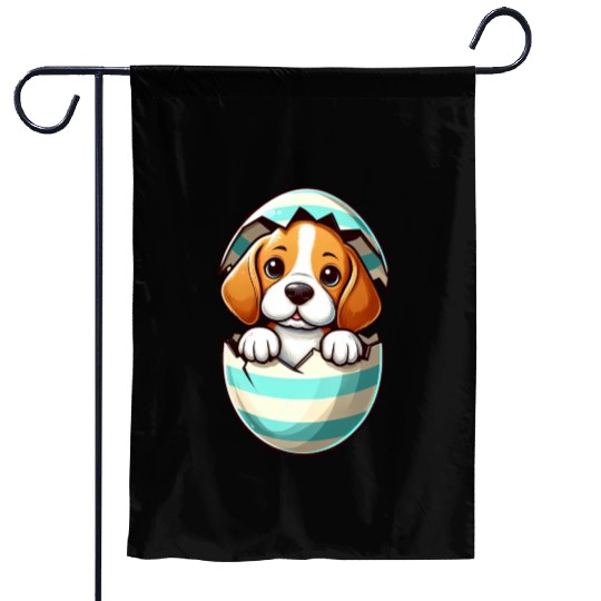 Colorful Beagle Dog Easter Egg Hatching Design Garden Flags