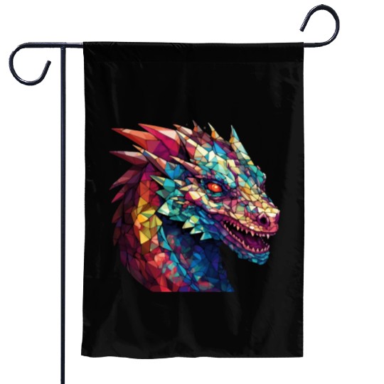 Cerulean Coil: The Stained Glass Dragon Garden Flags