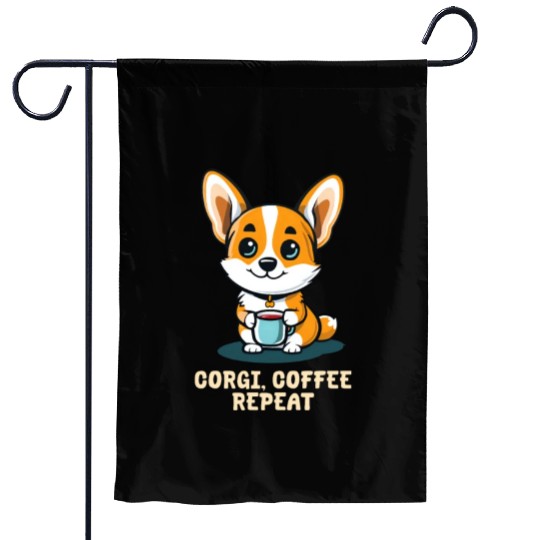 Corgi Mom Dad Corgi Coffee Repeat Garden Flags